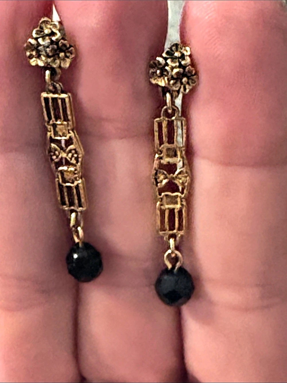 Gold & Black Drop Earrings Like New